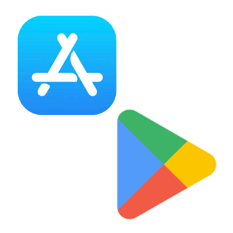 The Apple App Store and Google Play icons