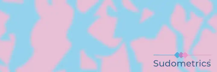 A blue and pink mixed sweat detection pad with the Sudometrics logo overlaid on it