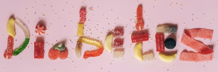 Sweets forming the shape of the word diabetes