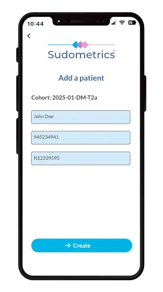 Screenshot of the 'Add patient' screen