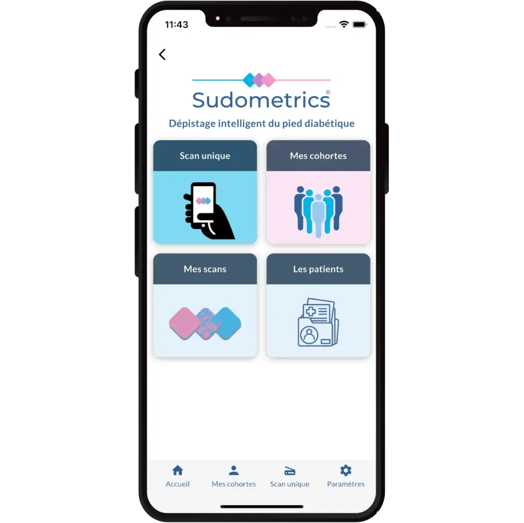 Capture d'écran de l'application Sudometrics, montrant l'écran d'accueil