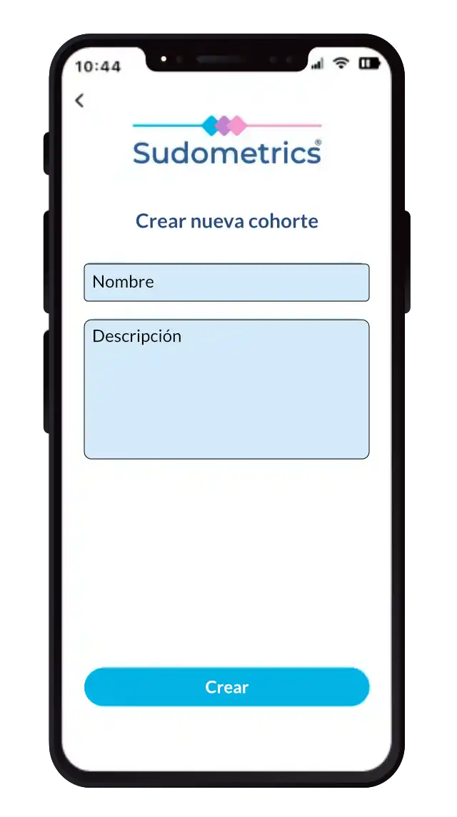 Captura de pantalla de la aplicación Sudometrics, que muestra a un usuario creando una nueva cohorte.